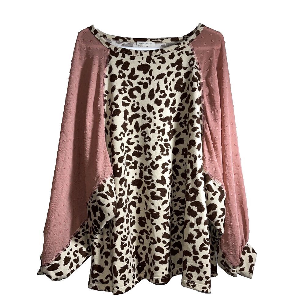 Women's Pink Sleeve Leopard Print Top
